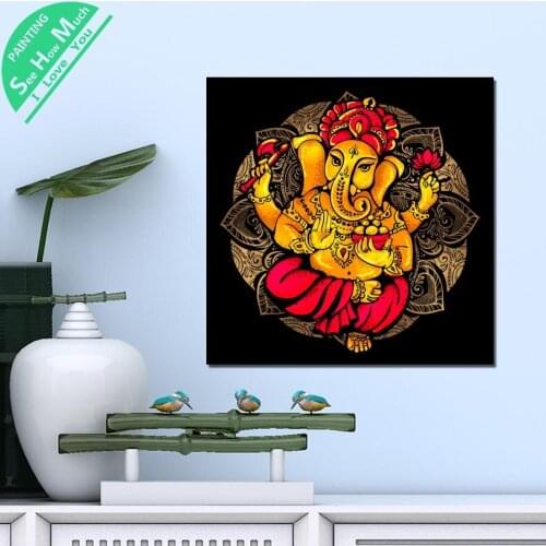 1 Piece Mandala Ganesha Golden Face HD Printed Canvas Wall Art Posters and Prints Poster Painting Framed Artwork Room Decoration