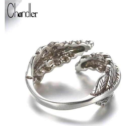 Chandler 2017 Original Sterling--jewelry Antique Design Feather Shape Rings For Women Turkey Jewelry Cocktail Party Luxury
