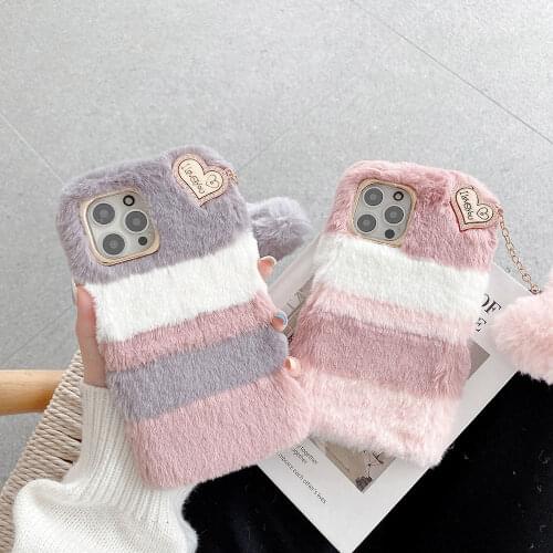 Boucho Phone Case for Iphone 12 Mini 11 Pro Max 12Pro 6 6s 7 8 Plus X Xs Max Xr SE Stitching Plush Cover with Plush pendant love