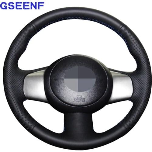Car Steering Wheel Cover For Nissan March 2010-2015 Versa 2012-2014 Sunny 2011-2013 Black Hand-stitched Soft Genuine Leather