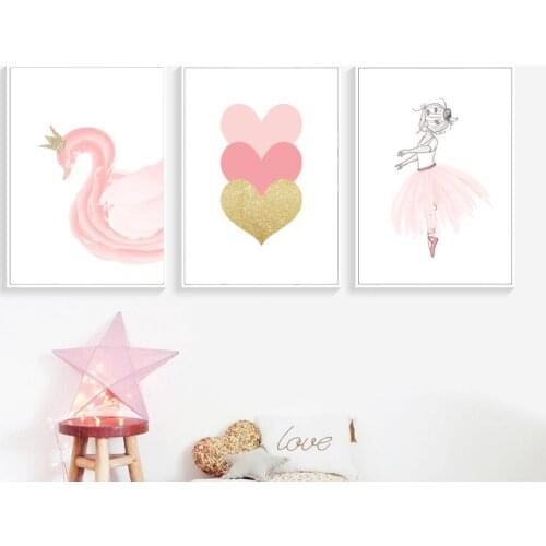 Nordic Style Kids Decoration Ballet Poster Pink Swan Wall Art Canvas Painting Posters And Prints Baby Girl Room Decor No Framed