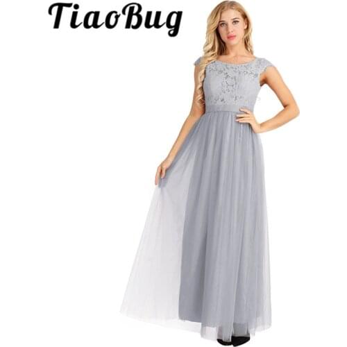 TiaoBug Grey Lace Long Bridesmaid Dresses 2020 Chiffon Dusty Rose Wine Red Pearl Pink Floor Length Wedding Party Summer Dresses