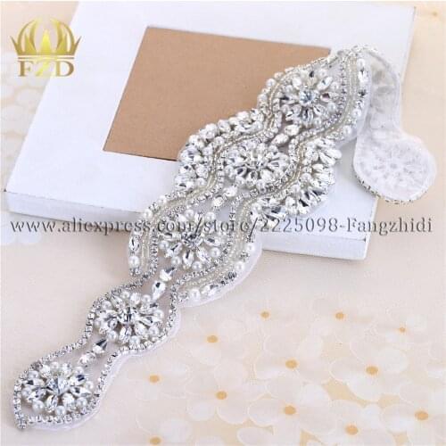 FANGZHIDI 10 Pieces Hot Fix crystal glass silver rhinestone applique Bridal Dress Applique for Wedding Dress sash Belt DIY stone