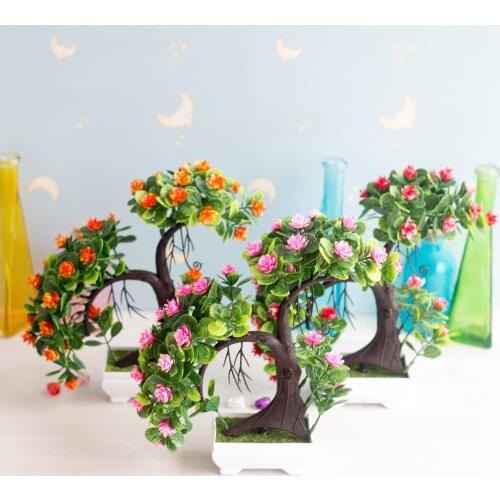 1PC Artificial Green Plants Bonsai Simulation Plastic Small Tree Pot Plant Potted Ornaments for Home Table Garden Decor with Pot