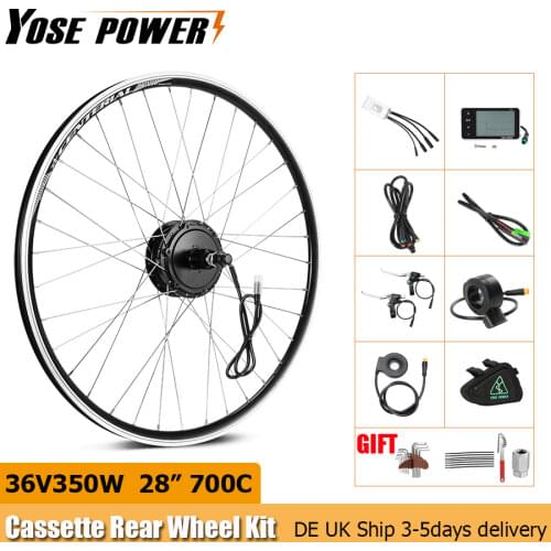 Electric Bike Conversion Kit 36V 350W 28'' (700C) Rear Cassette Brushless Hub Motor Wheel for Electric Bicycle Ebike Engine Kit
