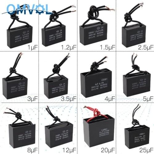 Capacitors 1UF 1.2UF 1.5UF 2UF 3UF 4UF 5UF 8UF 10UF 12UF 20UF 450V AC CBB61 Metallized Capacitor For Motor Start-up Ceiling Fan