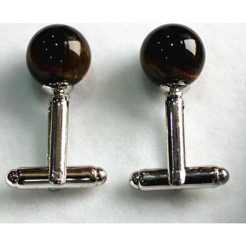 Nice silver plated 12mm tiger eye stone Cufflink