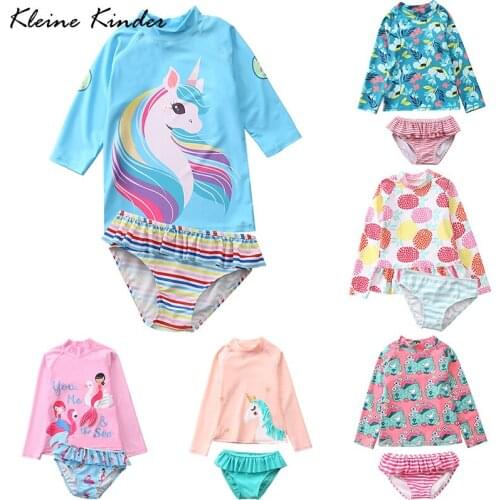 Baby Girl Swimwear Two Piece Rash Guard Long Sleeves Unicorn Girls' Swimsuit Childrens Bathing Suit Toddler Kids Beach Clothes