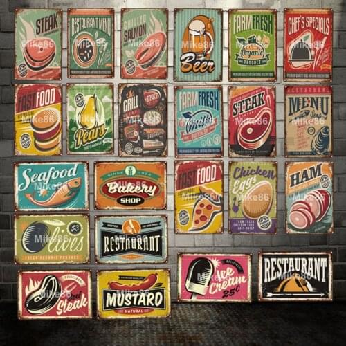 [ Mike86 ] Seafood Steak Beer Farm Eggs Metal Poster antique Store Retro Iron Painting Poster Art 20*30 CM LT-1910