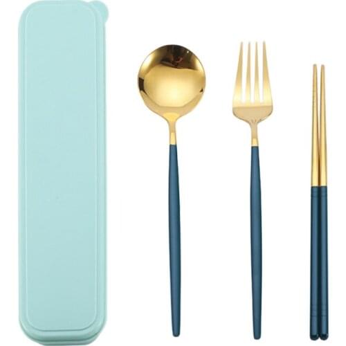 Stainless Steel Portable Tableware Fork Spoon Chopsticks Three Pieces Travel Portable Tableware Set Creative Gifts