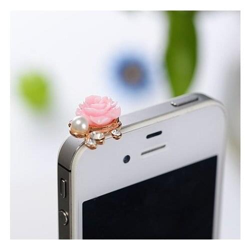 New ks kawaii flower pearl rhinestone Anti dust plug for cell phone kpop cute anime headphones cap Wholesale