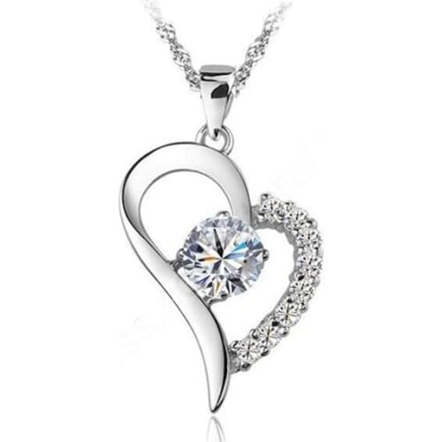 Bulk Collection Pendant Necklace Set 925 Sterling Silver CZ Crystal Heart Pendant Necklace For Lady Jewellery Accessories