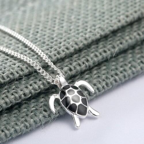 Chandler Silver Color Turtle Animal Tortoise Pendants Necklaces For Women Black Enamel Antique Classic European Bijoux