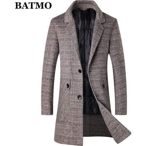 BATMO new arrival winter 90% white duck down liner thicked wool trench coat men,mens wool jackets,mens wool warm coat 210