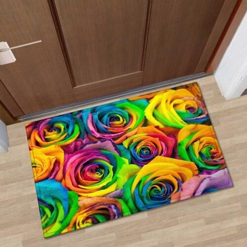 Printed Colorful Floral Doormat Home Welcome Hallway Entrance Floor Mats Washable Water Absorbing Kitchen Bathroom Bedroom Mat