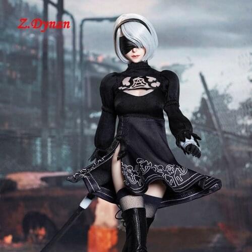 1:6 Female soldier Figure NieR Automata 2B sister Cosplay Black Dress for 12 inch Girl Action Doll DIY Accessories TYM022