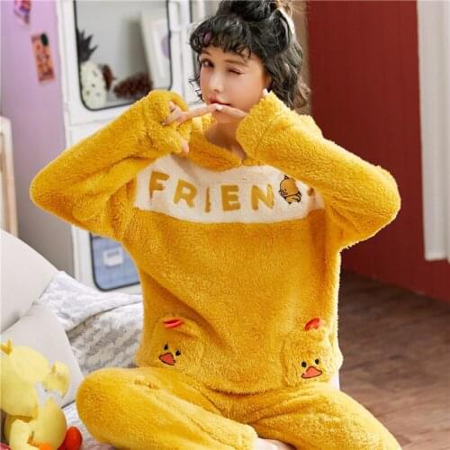 Winter Thick Warm Flannel Pajama Sets For Girls Cartoon Pyjamas Womens Night Suit Panda Animal Sleepwear 2 Pieces Pajamas Suit