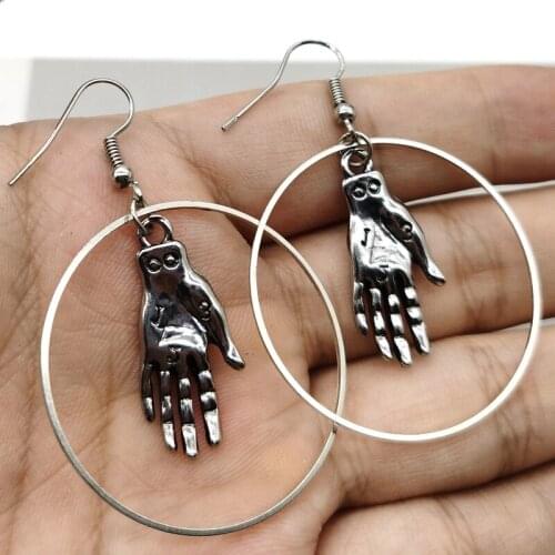 Hoop Palmistry Earrings Fortune Teller Palm Reader Hand Earrings Chiromancy In Color Tone Mystery Jewelry Pendant Woman Gift