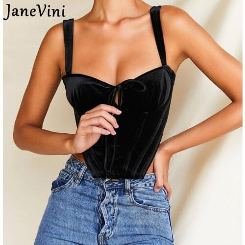 JaneVini 2021 Fashion Black Velvet Corset Crop Tops Sleeveless Lace Up Ruched Sexy Tank Vest Women Club Party Clothes Streetwear
