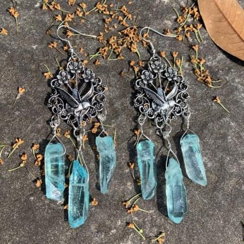 Wicca bird of life bird of paradise Raw natural crystal earrings wedding bride girlfriend gift for her