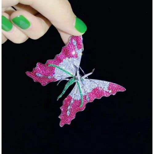 925 sterling silver with cubic zircon butterfly brooch & pendant double use fine women jewelry insect 67*58MM free shipping