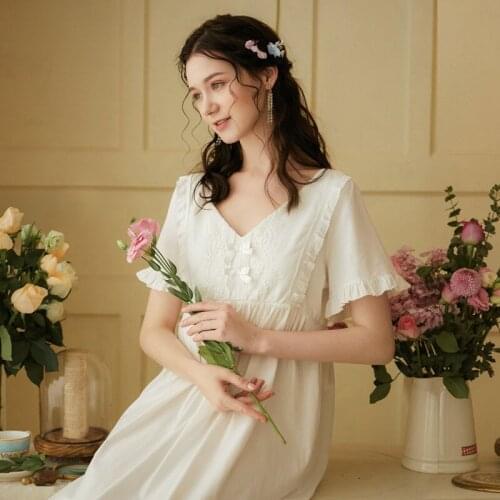 Women Homewear White Sexy Sleepwear Night Dress Lace Long Nightwear Luxury Nightgown Female Gown Plus Size Homewear