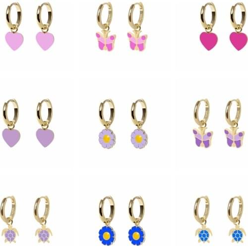 CANNER 2021 Trend Vintage Pendientes 925 Sterling Silver Earrings For Women Colorful Zircon Turtle Butterfly Enamel Earrings