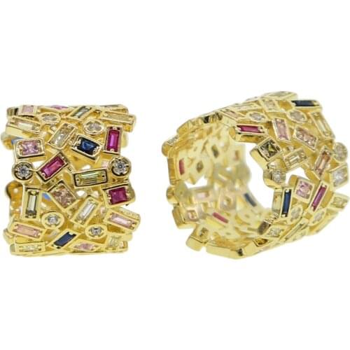 Gold colorful cz ring for women 2020 new arrived wide engagement band rings fashion