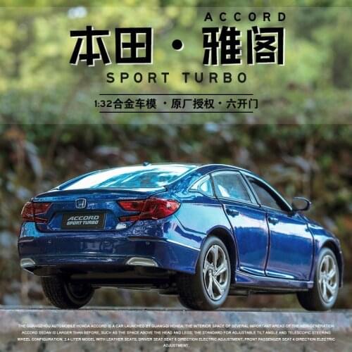 1:32 JACKIEKIM ACCORD Alloy Cars Diecast Car Toys for kids doors open Music Light pull-back Vehicle Gift Present for boy