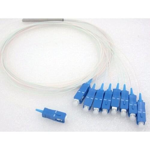 10PCS 1m New SC/UPC Single Mode 1:8 Fiber Splitter PLC 0.9mm Bare Optical Fiber Mini Steel Tube Fiber Connector Free shipping