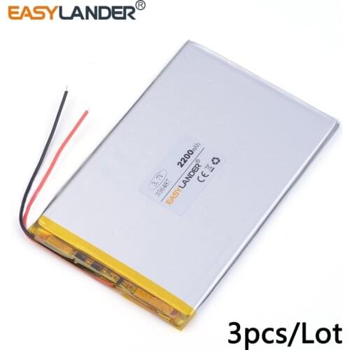 3pcs /Lot 3.7v lithium Li ion polymer rechargeable battery 356487 2200mAh For Mp3 GPS PSP phone PAD MID DVD Power bank