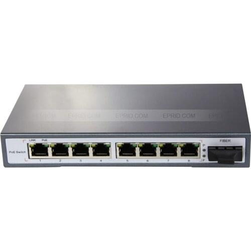 8 Port IEEE802.3af PoE Switch 1 Fiber Uplink Power Adapter Network IP Cameras