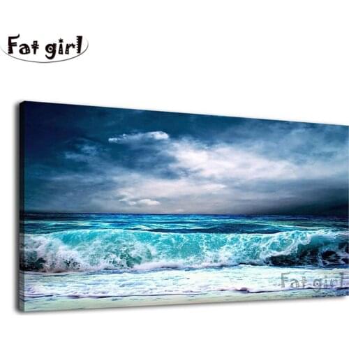 5D DIY Beautiful view of the waves diamond painting large size mosaic embroidery cross stitch full square round modern wall art