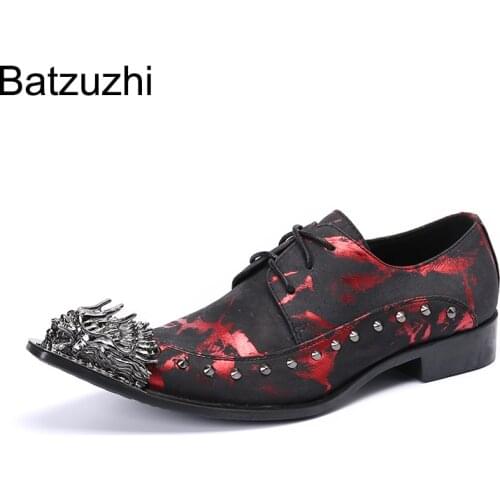 Batzuzhi Fashion Wedding and Party Leather Dress Shoes Men Italian Style Mens Shoes Lace-up Metal Toe Zapatos Hombre! Big 38-46