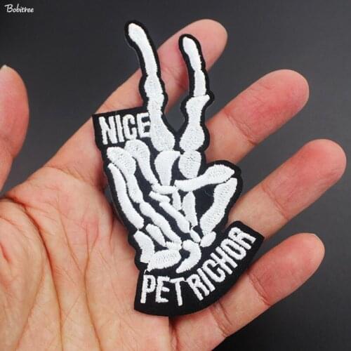 White Skull Cloth Patches Iron On for Jacket Jean T-shirt Embroidered Stripes DIY Decorative Appliques Sewing Supplies