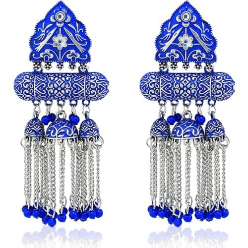 Bohemian Ethnic Drop Earrings Women Vintage Alloy Geometric Tassel Long Dangle Earrings Indian Jewelry