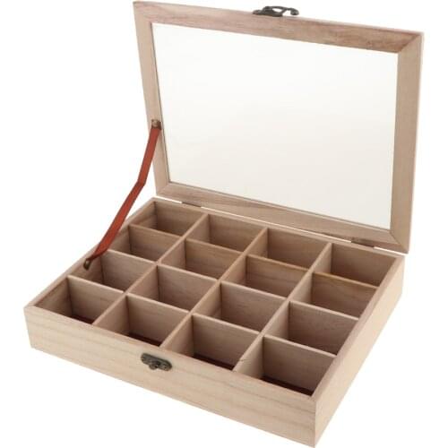 Top Glass Vintage Clasp Wooden Jewelry Case Storage Box DIY Decoration Kids Toys Unpainted Wood