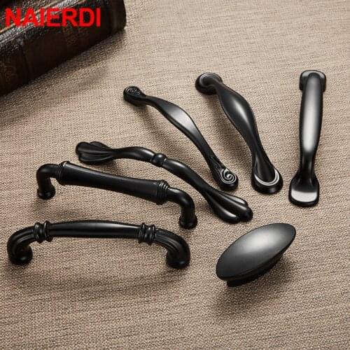NAIERDI Zinc Alloy Black Cabinet Handles American Style Kitchen Cupboard Pulls Drawer Knobs Furniture Handle Hardware