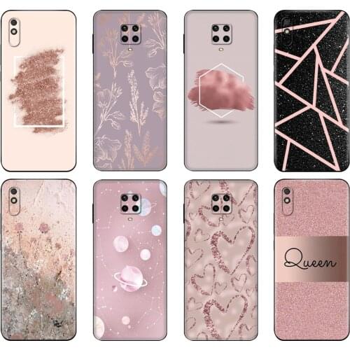 Black tpu Case For Xiaomi Redmi 7A 8 8A 9 9A 9C Case Redmi Note 8T 8 Pro T Note 9 9S 9Pro Case Gold Rose Glitter Pink Love Herat