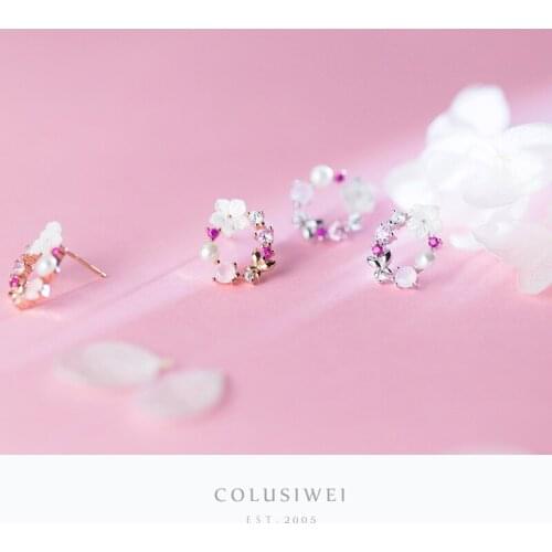 Colusiwei Shell Pearl Flower Stud Earrings for Women Elegant Natural Opals Floral 925 Sterling Silver Korean Fashion Jewelry