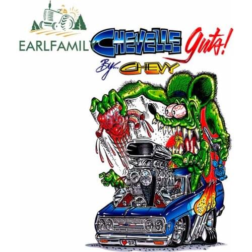 EARLFAMILY 13cm x 8.6cm Car Sticker Rat Fink Vintage Racing Posters Decal Creative Crazy Modified Sticker Vinyl Original Graphic