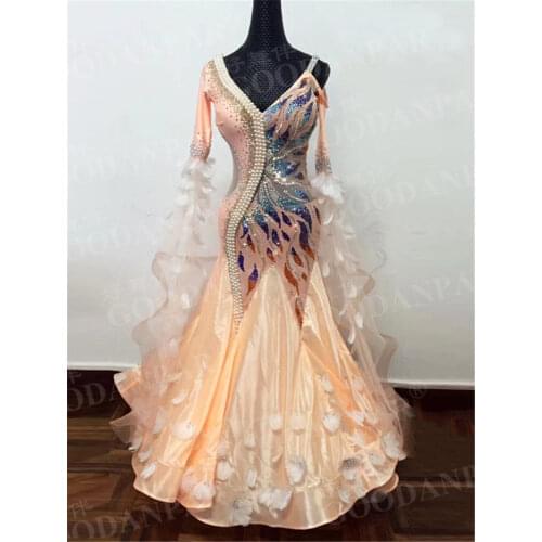 GOODANPAR Backless butterfly Style Ballroom Dance Competition Dress Women with bodysuit bra cup Lycra Waltz Standard Dance Wear