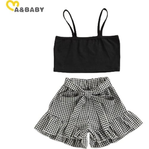 Ma&Baby 1-6Y Summer Child Kid Girl Clothes Set Sleeveless Crop Tops Plaid Bow Skirts Outfits Beach Holiday Costumes