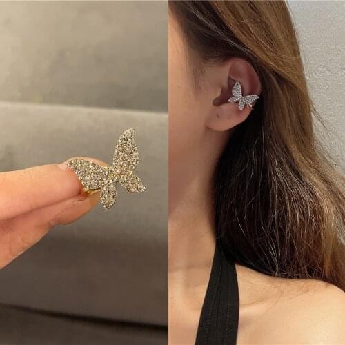 Cute Korean Clip On Earcuff Butterfly Girl Clip Earrings No Hole Fake Non Piercing Cartilage Ear Clips for Women Jewelry Gift