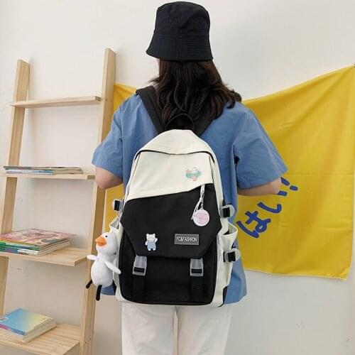 Fashion Women Backpack Summer 2021 Contrast Color Nylon Waterproof School Bag For Girls Trend Badge Pin Travel Backpacks