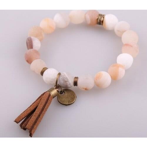 MOODPC New Design Energy Bracelets Made By 10mm Beautiful Natural Gray Agat Druzy Bracelet bangle