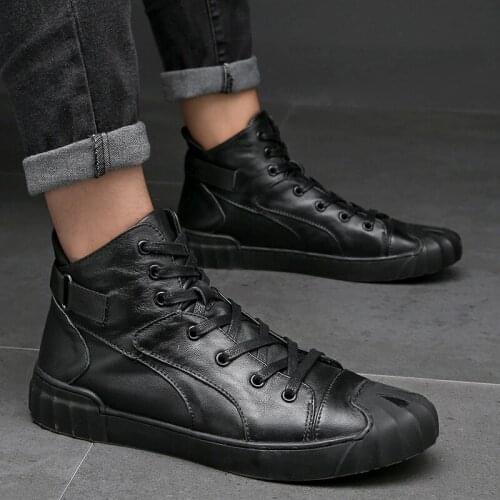 ZEEKSON New Mens High-top Leather Shoes Casual All-match Martin Boots Trendy Fashion Lace Comfortable Tooling Cotton Boots