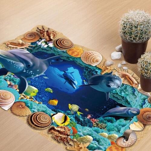 Underwater World shark 3D Floor Painting Mural Wallpaper Waterproof Self-adhesive Bedroom Bathroom Floor Tiles Stickers Wall