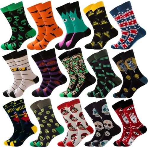 High Quality Combed Cotton Socks Bat alien banknote Funny Happy Men Socks Novelty Skateboard Crew Casual Sock Christmas Gift