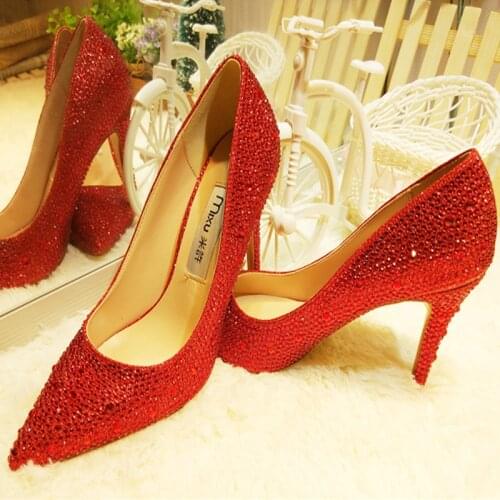 2021 Crystal Shoes Wedding Shoes Bridal Shoes High Heels Pointed High-heeled Single Female Rhinestone Classic Shoes